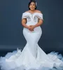 2022 grande taille arabe Aso Ebi élégant luxueux robe de mariée sirène perles cristaux perles robes de mariée robe