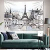 Simulação Tapestria de parede de tijolos Desenho de Wind Eiffel Tower Background Pintura BOHO Carpet Home Art Decor J220804