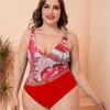 Sexy Mode-Badeanzug für Damen, Badebekleidung, Strandmode, siamesisches Spleißen, rot, schwarz, mehrfarbiger Druck, einteilig, Übergröße, ohne BH, Bügelunterstützung, Sommer-Badeanzüge, Bikinis