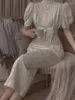 Kvinnors ull blandar fransk klänning sommar vintage kjol kikyo hepburn domstol stil minoritet vit bubbla hylsa först kärlek phyl22