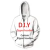 DIY Aangepast Design uw eigen foto's 3D Print Casual Zipper Hoodies Zip Up Hooded Sweatshirts Harajuku Hip Hop 220704