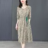 8628# YM New Summer Women Casual Dresses Round Collar Half Sleeve Printing & Belt Lacing Up Ladies Loose Fashion Dress M-XXXL