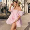 FUFUCAILLM Femmes Mini Robe De Princesse Élégant Manches Bouffantes Dentelle Parti Cour De Bal Robes Courtes Sexy Bandeau Dos Nu Clubwear 220527