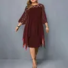 Vestidos de tamanho grande verão malha de renda de verão sexy elegante midi parti lantejas de lantejoulas soltas de manga longa para mulheres clubes de roupas 4xl 5xl 6xl 220526