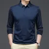 BROWON Spring and Autumn T Shirt Men Turn-down Collar Solid Color Striped Long Sleeve Design Men's T-shirt Casual Slim Long Tops 220408