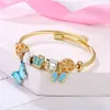 Opening stainls titanium steel bracelet gold pink gradual change butterfly pendant pearl Korean beauul girl accsori30248881574253