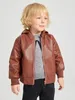 Toddler Boys Zipper Hooded PU Leather Jacket SHE