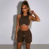 Sporty Solid Letter Two Piece Set Women Ribbed Skinny Tank Tops Loose Casual Bandage Shorts Matching Female Tracksuit 220527