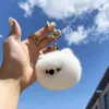 키 체인 활기찬 진짜 키 체인 귀여운 만화 Pomeranian Keyring 여성 가방 장식 장난감 트렌디 한 키 끈 emo 쥬얼리 선물