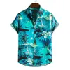 여름 패션 캐주얼 남자 스트리 스트리 프린트 짧은 슬리브 턴 다운 칼라 슬림 하와이 셔츠 여행을위한 비치웨어 220527
