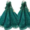 2022 Vintage Emerald Green Ball Gown Quinceanera Dresses with Long Sleeves Illusion Crystal Beads Full Lace Evening Party Gowns Custom Made