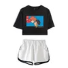 T-shirt femme dames costume Simple et Ponyo deux pièces ensemble nombril filles costumes literie plage femme doux taille élastique Shortsfemmes