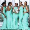 Designer Meerjungfrau Brautjungfernkleider Satin Spaghetti -Gurte bodenlange afrikanische Plusgröße Trauzeug -Kleider -Land -Hochzeitsfeier Trage Vestidos 2022