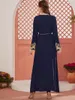 エスニック服wepbel djellaba eid abayaイスラム教徒のドレス女性カジュアル長袖ブルーレース刺繍スパンコンmaxi kaftan islamic