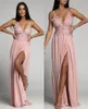 Casual Dresses 2022 Solid Green Pink Boho Summer Floor Length Dress Sexy V Neck Chiffon Patchwork Dinner Party Club Women Vestidos