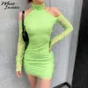 Casual Dresses Whatiwear 2022 Spring Off Shoulder Lace Sexy Skinny Mini Dress Y2K Vacation Leisure Beach E-girl Vestidos See Through Outfits