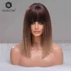Moda Trend Wig Wig Brown Gradiente Cor Qi Bangs ombros cabelos lisos adorável aplicação diária elegante 220527