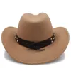 Basker kvinnors män ull västerländsk cowboy hatt roll-up brim gentleman pappa jazz ryttare sombrero hombre cap storlek 56-58 cm läder bälteberet