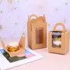 ギフトラップ10/20/50PCS Kraft Paper Muffin Boxes for Portable Cupcake Packaging透明な窓白い段ボールバッグハンドルギフト