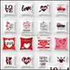 Pillow Case Bedding Supplies Home Textiles Garden Love Heart Pillowcase Valentine Day Veet Squares White Cushion Er Red Printing Letter Gr