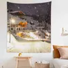 Święto Dekoracja Dekoracja Tło Zimowa górska wioska noc Widok oświetlenie Festiwal Lantern Wall Dormitory Tapestry J220804