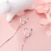 Lustre de lustre siver banhado o clipe de linha de ouvido longa em forma de coração vazia para mulheres brincar de brinco feminino jóias
