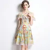 Boutique Summer Dress Off-Shoulder Womens Sling Dresses High-End Fashion Sexig Lady Printed Dress Party Holiday Dresses