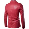 Uomo Slim High End Red PU Jacket Uomo Moda manica lunga Capispalla formale Ecopelle Primavera Plus Size Coat Solid 2xl L220725