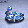 Wedding Rings Cute Female Leaf Adjustable Ring Fashion Silver Color Rose Gold For Women Boho Blue White Green Fire Opal RingWeddin1126893