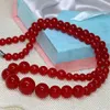 Collier de perles rondes en Jade rouge naturel 6-14mm, tour de pierres précieuses, 18 pouces AAA