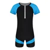 One-Piece Suits Swimwear Mens Swimsuit Round Neck Short Sleeves Swimming Jumpsuit Front Zipper Patchwork Swim Bodysuit Bathing SuitOne-Piece