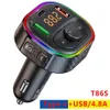 T86 Bluetooth Car Kit Fm передатчик MP3 -плеер тип C PD 20W USB QC3.0 Быстрая зарядка автомобиль зарядное устройство HandsFree