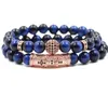 bracciale da uomo blu designer per donna occhio di tigre fili di perline oro argento 10mm CZ palla di perline di pietra donna bracciali da uomo braccialetti gioielli regalo di San Valentino 2 pezzi / set