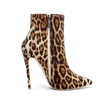 Moda botları kadınlar için leopar desen yüksek topuklu kış botları sivri ayak ayak bileği botları kadın ayakkabı büyük boyut