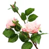 Bir Sahte Çiçekler Kısa Kök Nemlendirici Gül (3 Kafa / parça) 21 "Uzunluk Simülasyon Gerçek Dokunmatik Düğün Centerpieces için Rosa Rosa