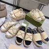 Designer-Slipper für Herren, Damen-Sandalen, Plateau-Slipper, Strandpantoffeln, mehrfarbige Canvas-Leinenstoff-Druckriemen, Slipper, klassische Sandalen