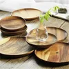 Dishes & Plates Wood Dinner Round Shape Wooden Serving Trays Fruit Saucer Dessert Bread Storage Tea Tray