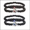 Link Chain Bracelets Jewelry Unisex Casual Matte Beads Hand Link Bracelet 6Mm Alloy Natural Stone Fatima Palm Bangles For Women Men Dhm2E