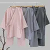 Traditional Kimono Sleepwear for Men Women Pure Cotton Loose Style Bathing Yukata Tops Trousers Pajamas Set Couple's Nightgown 220329
