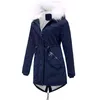 Kürk yakalı Kış Kapşak Kadınlar S-4XL Orta Uzunluk Parka Kıyafet Kalın Sıcak Polar Günlük Ceketler WF180 L220725
