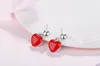Stud 1Pair EST 100% 925 Sterling Silver Kvinnor smycken Fashion Tiny Red Heart Earrings Gift for Girls Kids Lady DS134Stud Farl22
