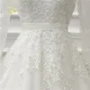 Tulle V Neck A-Line Long Sleeves Wedding Dresses Sexig backless spetsapplikationer Court Train Brudklänning Anpassad Robe de Mariage Bröllopsklänning