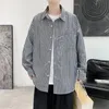 Men's Casual Shirts Men Striped Mens Button Up Japanese Oversize Fashion Gothic Blouses Alt Long Sleeved Shirt Tops Clothing B431Men's