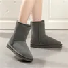 2022 Aus klassisk U5825 Kvinnor Kort Middle Snow Boots Håll Varm Boot Sheepskin Cowskin Äkta Läder Plush Stövlar Med Dammväska Högkvalitet Vacker present