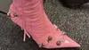 Yeni kadın ince yüksek topuk metal toka zinciri lüks botlar moda rahat sivri uçlu ayak bileği botları stiletto parti kısa bot