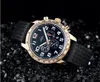 Male quartz Movement Stopwatch chronograph wristwatch gold case balck Rubber watches for Man 544