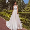 Novo vestido de noiva Boho A-Line Halter Dressas para noiva 2022 Apliques de renda de moda Vestido de noiva Tulle Pleats Sweet Train