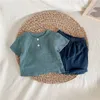 Toddler Baby Boys Girls Clothes Set Summer Cotton And Linen Short Sleeve Tops + Shorts 2pcs Kids Clothing Suit 220509