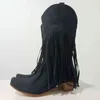 Kovboy Botları Kadınlar İçin Ayakkabı Yeni Püskül Tokslu Topuklu Ayak Tip Yeşil Kırmızı Batı Moda Slip-On Kama Kadın 220815