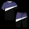 3D印刷カジュアルファッション2ピーススポーツスーツ夏プラスサイズoネックメンズTシャツショーツセット220708